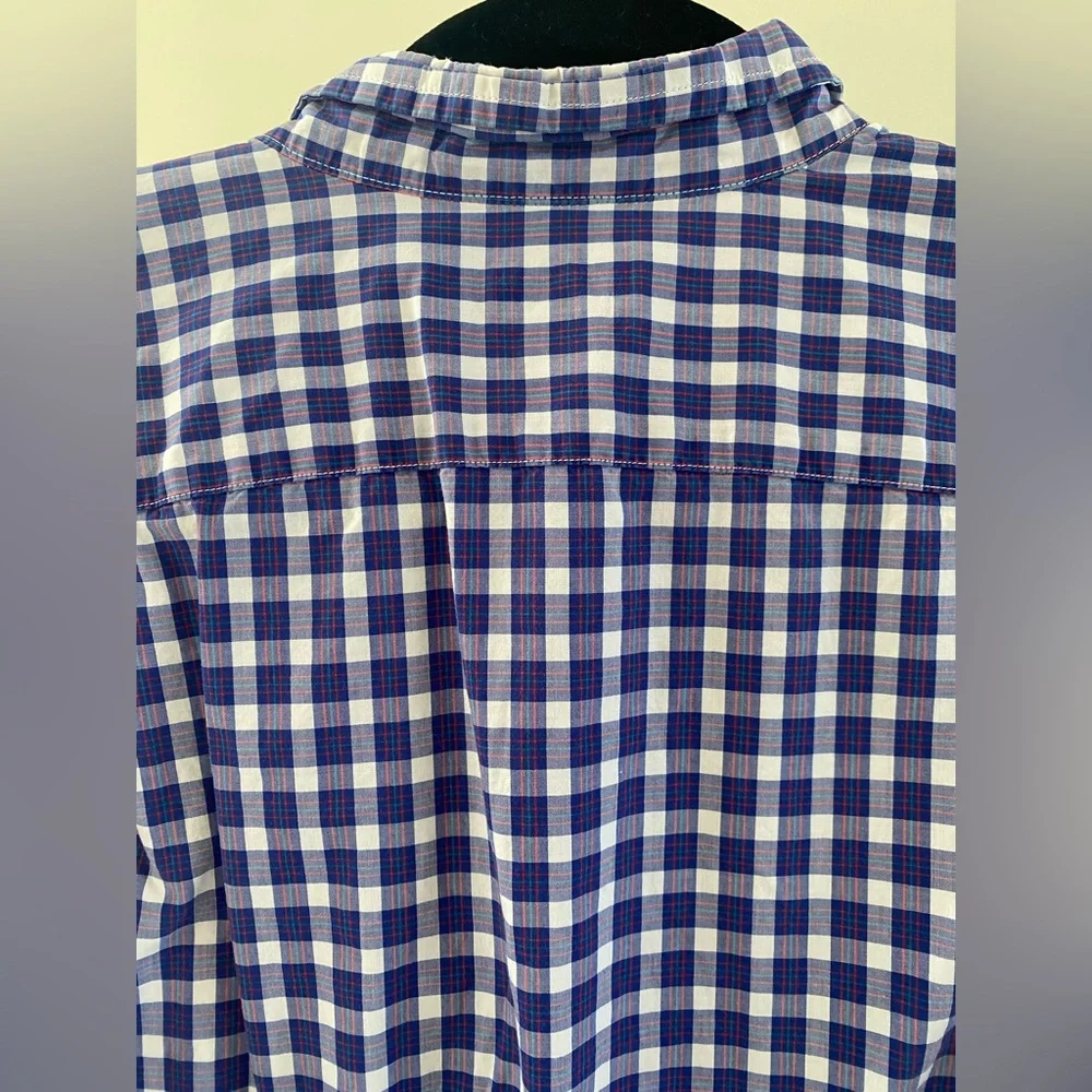 J. Crew - 100% Cotton Navy Blue and White Plaid Button Down Shirt - Size M